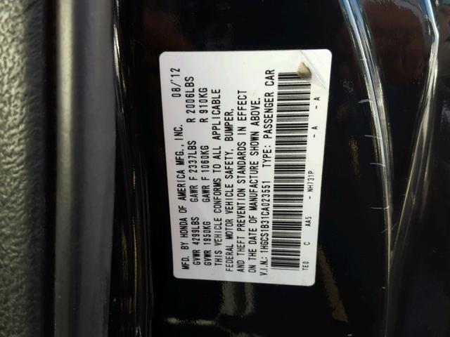 1HGCS1B31CA023551 - 2012 HONDA ACCORD LX BLACK photo 10