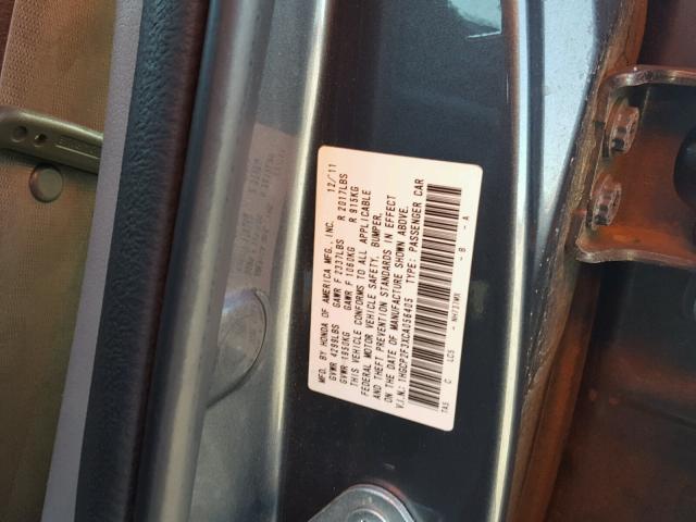 1HGCP2F3XCA056405 - 2012 HONDA ACCORD LX GRAY photo 10