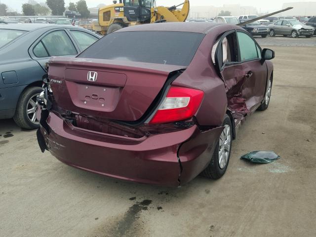 2HGFB2F55CH543350 - 2012 HONDA CIVIC LX MAROON photo 4