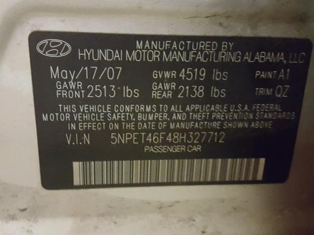 5NPET46F48H327712 - 2008 HYUNDAI SONATA GLS TAN photo 10