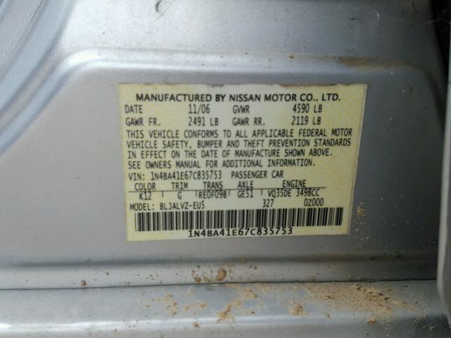 1N4BA41E67C835753 - 2007 NISSAN MAXIMA SE SILVER photo 10