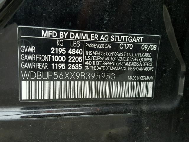 WDBUF56XX9B395953 - 2009 MERCEDES-BENZ E 350 BLACK photo 10