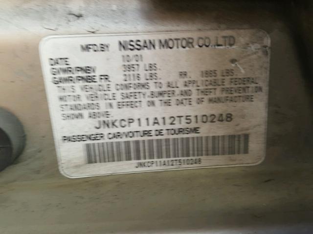 JNKCP11A12T510248 - 2002 INFINITI G20 SILVER photo 10