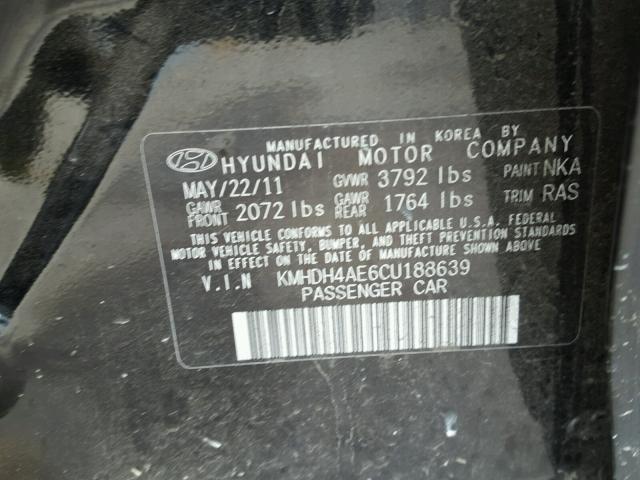 KMHDH4AE6CU188639 - 2012 HYUNDAI ELANTRA GL BLACK photo 10