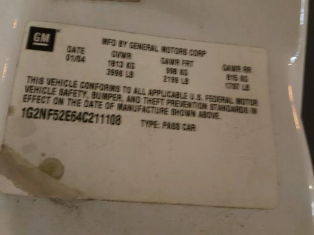 1G2NF52E64C211108 - 2004 PONTIAC GRAND AM S WHITE photo 10