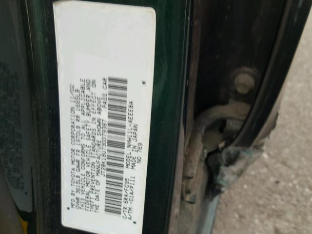 JT2BK18U730079387 - 2003 TOYOTA PRIUS GREEN photo 10