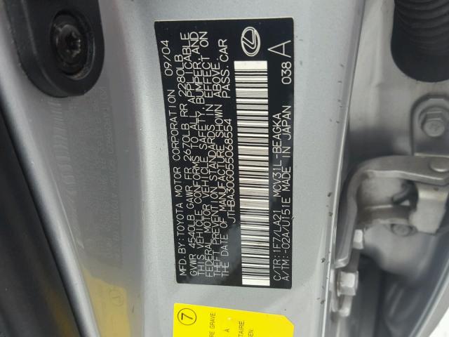 JTHBA30G055068554 - 2005 LEXUS ES 330 SILVER photo 10