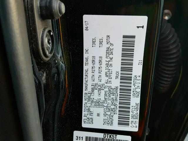 5TFEW5F10HX224986 - 2017 TOYOTA TUNDRA CRE BLACK photo 10