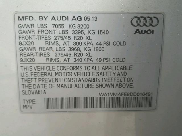 WA1VMAFE8DD016491 - 2013 AUDI Q7 PRESTIG SILVER photo 10