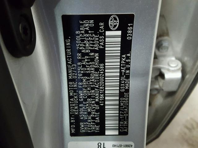 4T1BK1EB2DU024586 - 2013 TOYOTA AVALON BAS 银色 照片 10