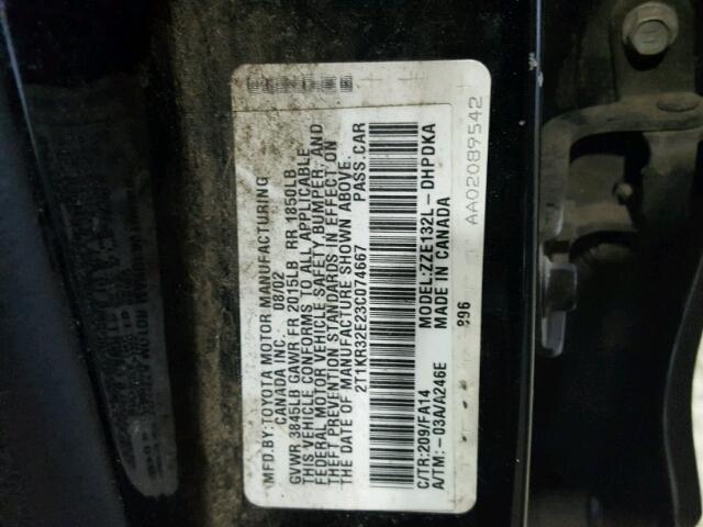 2T1KR32E23C074667 - 2003 TOYOTA MATRIX BLACK photo 10