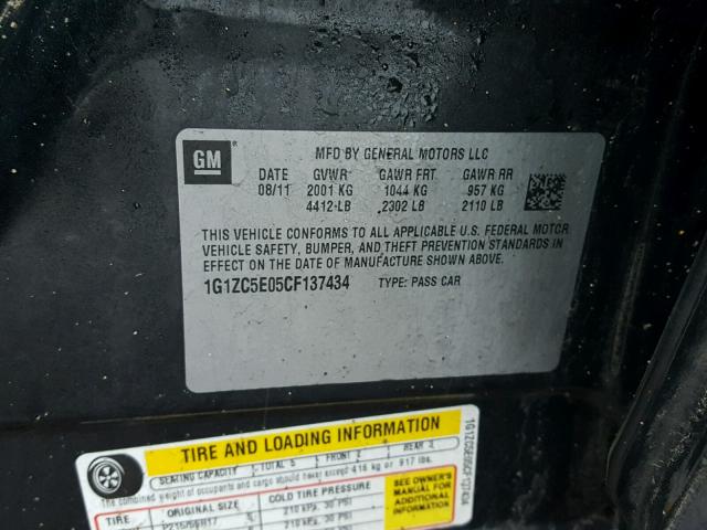 1G1ZC5E05CF137434 - 2012 CHEVROLET MALIBU 1LT 黑色 照片 10