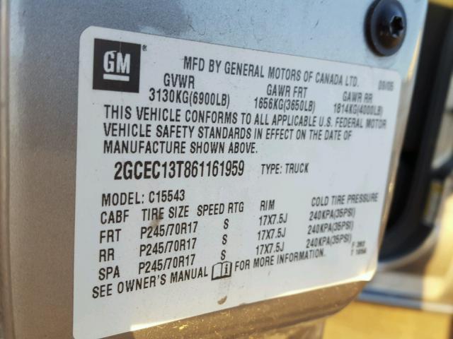 2GCEC13T861161959 - 2006 CHEVROLET SILVERADO SILVER photo 10