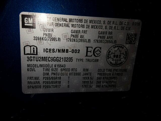 3GTU2MEC9GG210205 - 2016 GMC SIERRA K15 BLUE photo 10