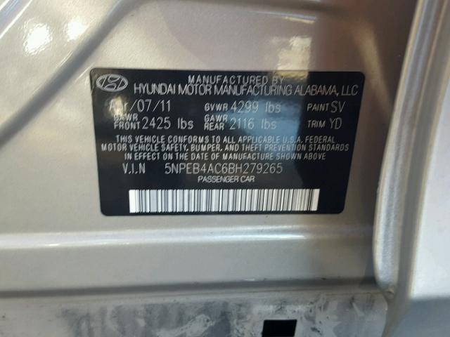 5NPEB4AC6BH279265 - 2011 HYUNDAI SONATA GLS GOLD photo 10