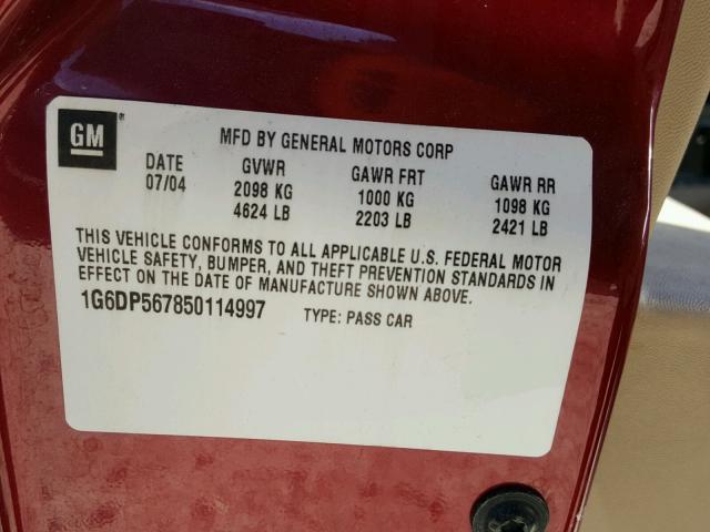 1G6DP567850114997 - 2005 CADILLAC CTS HI FEA RED photo 10