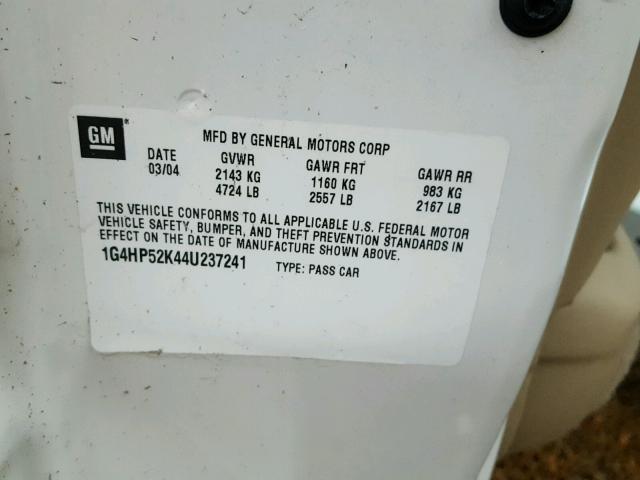 1G4HP52K44U237241 - 2004 BUICK LESABRE CU WHITE photo 10