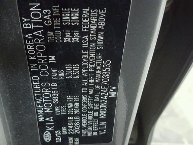 KNDJN2A24E7033535 - 2014 KIA SOUL CHARCOAL photo 10