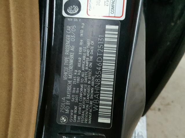 WBAHN83546DT25131 - 2006 BMW 750 LI BLACK photo 10