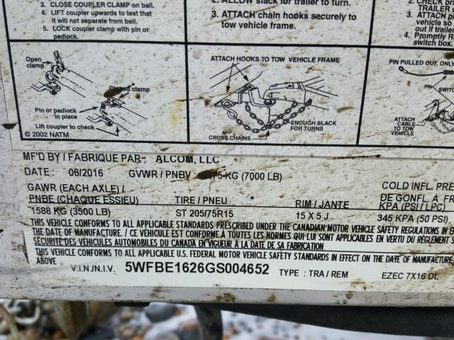 5WFBE1626GS004652 - 2016 UTILITY TRAILER WHITE photo 10