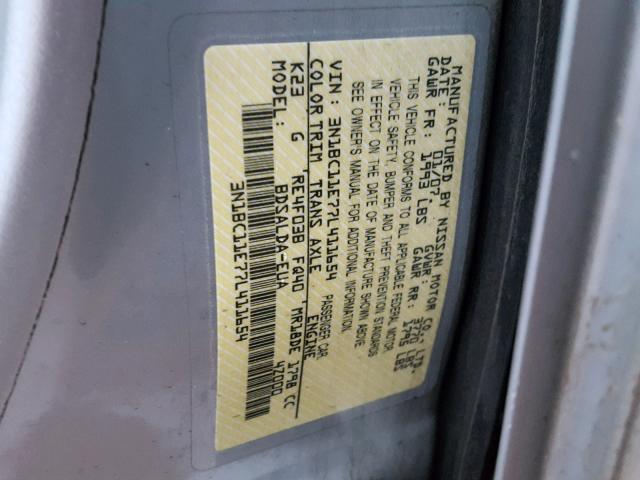 3N1BC11E77L411654 - 2007 NISSAN VERSA S SILVER photo 10