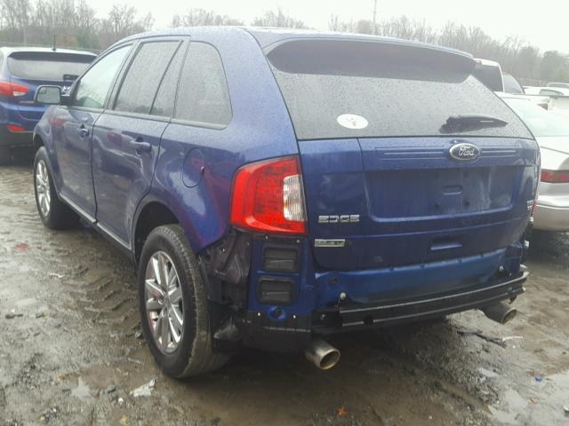 2FMDK4JC0DBA89659 - 2013 FORD EDGE SEL BLUE photo 3