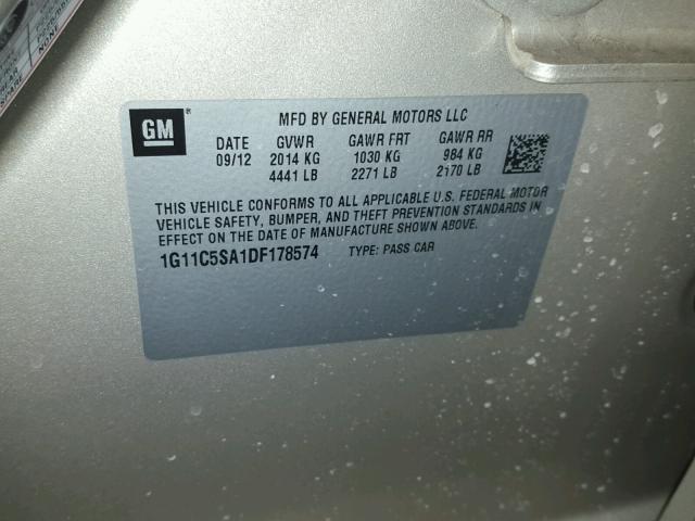 1G11C5SA1DF178574 - 2013 CHEVROLET MALIBU 1LT 米色 照片 10