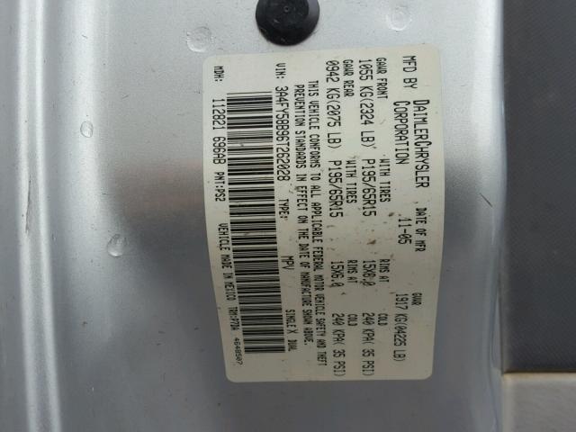 3A4FY58B96T262028 - 2006 CHRYSLER PT CRUISER SILVER photo 10