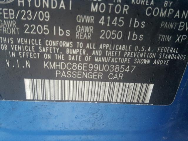 KMHDC86E99U038547 - 2009 HYUNDAI ELANTRA TO BLUE photo 10