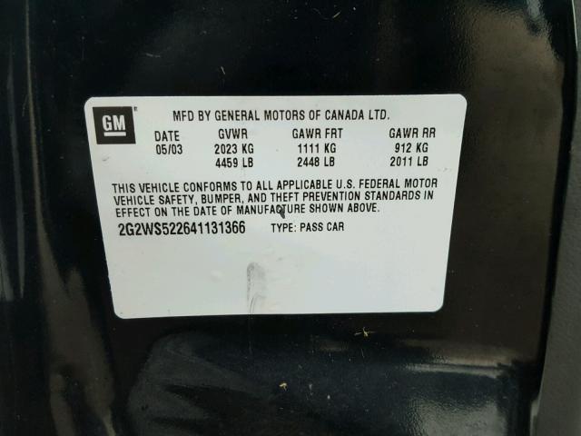 2G2WS522641131366 - 2004 PONTIAC GRAND PRIX BLACK photo 10