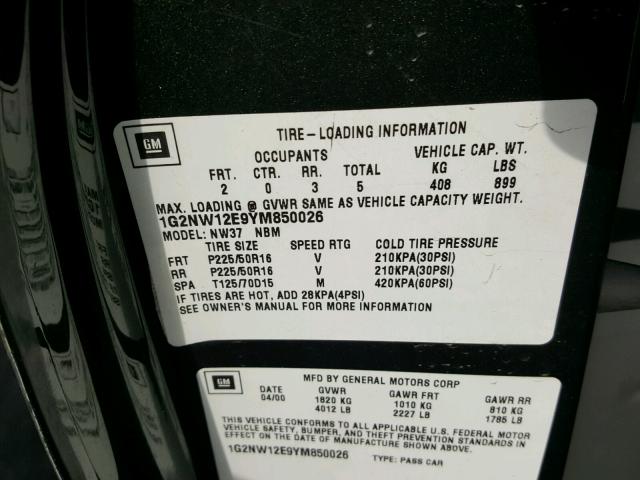 1G2NW12E9YM850026 - 2000 PONTIAC GRAND AM G GREEN photo 10