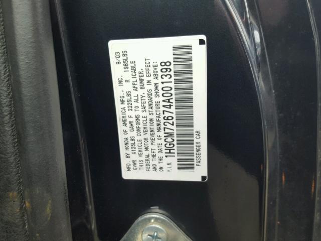 1HGCM72674A001398 - 2004 HONDA ACCORD EX BLUE photo 10