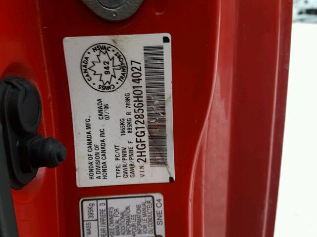 2HGFG12856H014027 - 2006 HONDA CIVIC EX წითელი ფოტო 10