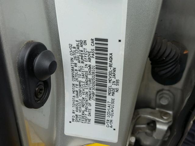 JTHBF30G925028101 - 2002 LEXUS ES 300 SILVER photo 10