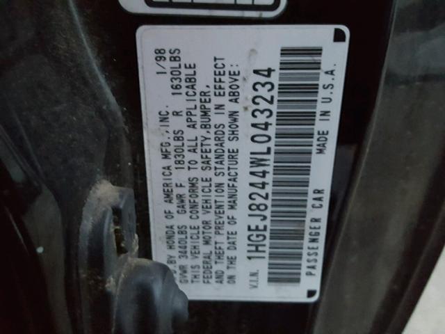 1HGEJ8244WL043234 - 1998 HONDA CIVIC EX შავი ფოტო 10