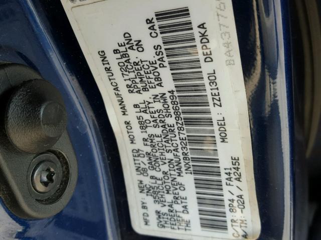 1NXBR32E78Z986894 - 2008 TOYOTA COROLLA CE BLUE photo 10