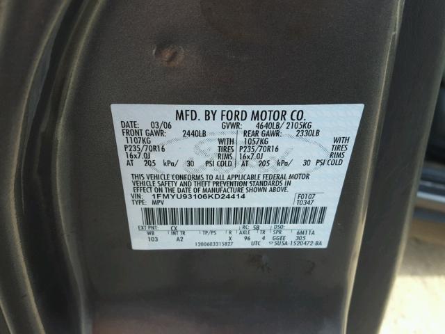 1FMYU93106KD24414 - 2006 FORD ESCAPE XLT GRAY photo 10