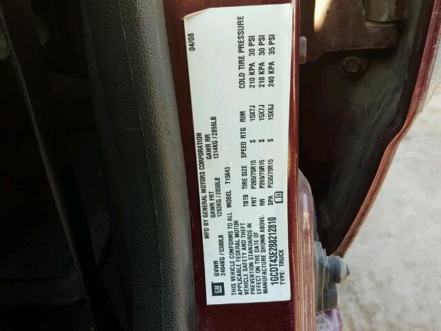 1GCDT43E288212810 - 2008 CHEVROLET COLORADO L MAROON photo 10