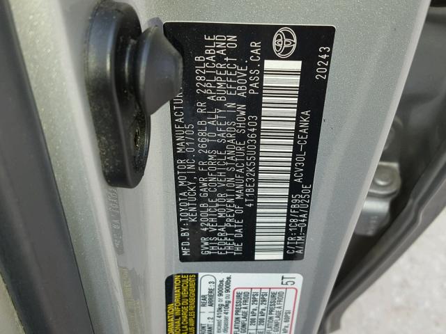 4T1BE32K55U036403 - 2005 TOYOTA CAMRY LE SILVER photo 10