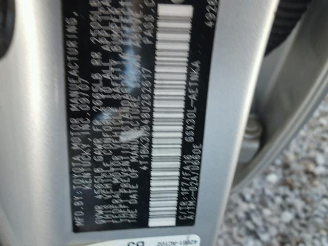 4T1BK36B48U262617 - 2008 TOYOTA AVALON XL SILVER photo 10