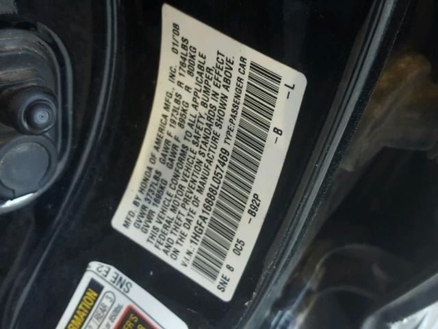 1HGFA16888L057469 - 2008 HONDA CIVIC EX BLACK photo 10