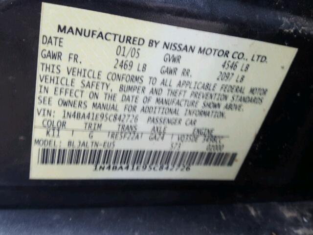 1N4BA41E95C842726 - 2005 NISSAN MAXIMA SE BLACK photo 10