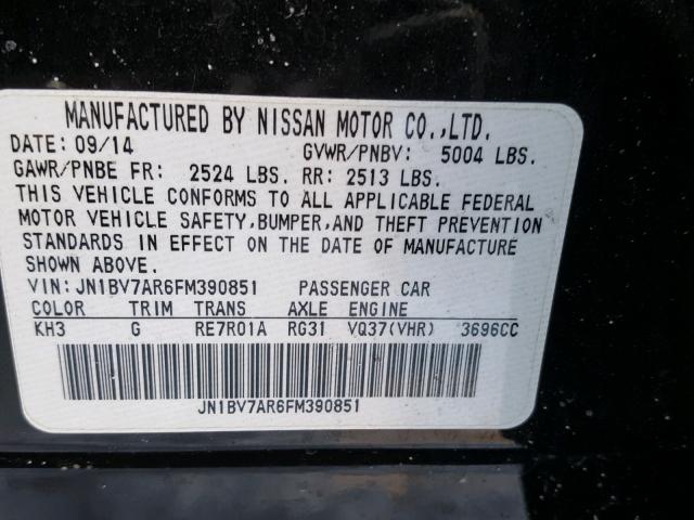 JN1BV7AR6FM390851 - 2015 INFINITI Q50 BASE Чорний фото 10