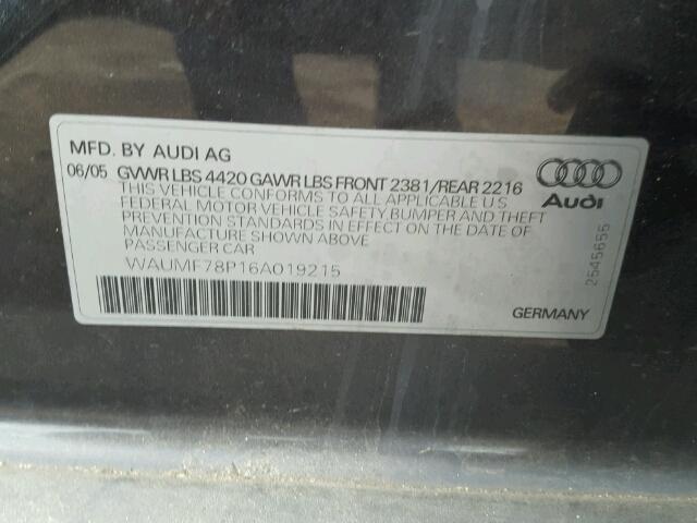 WAUMF78P16A019215 - 2006 AUDI A3 2.0 SPO BLACK photo 10