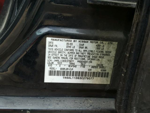 1N4AL11D83C279077 - 2003 NISSAN ALTIMA BAS BLACK photo 10