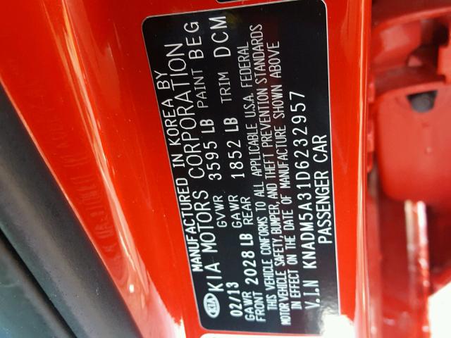 KNADM5A31D6232957 - 2013 KIA RIO LX RED photo 10