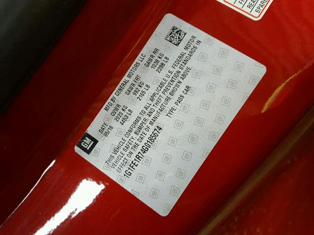 1G1FE1R74G0185674 - 2016 CHEVROLET CAMARO SS Rojo foto 10