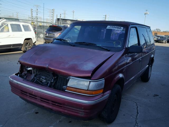 2P4GH2537MR318579 - 1991 PLYMOUTH VOYAGER RED photo 2