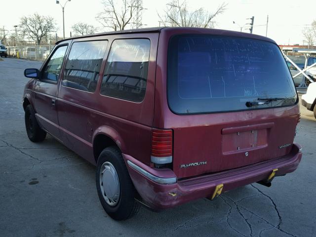 2P4GH2537MR318579 - 1991 PLYMOUTH VOYAGER RED photo 3