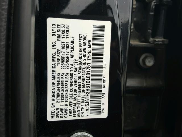 5J6TF3H31DL001751 - 2013 HONDA CROSSTOUR BLACK photo 10